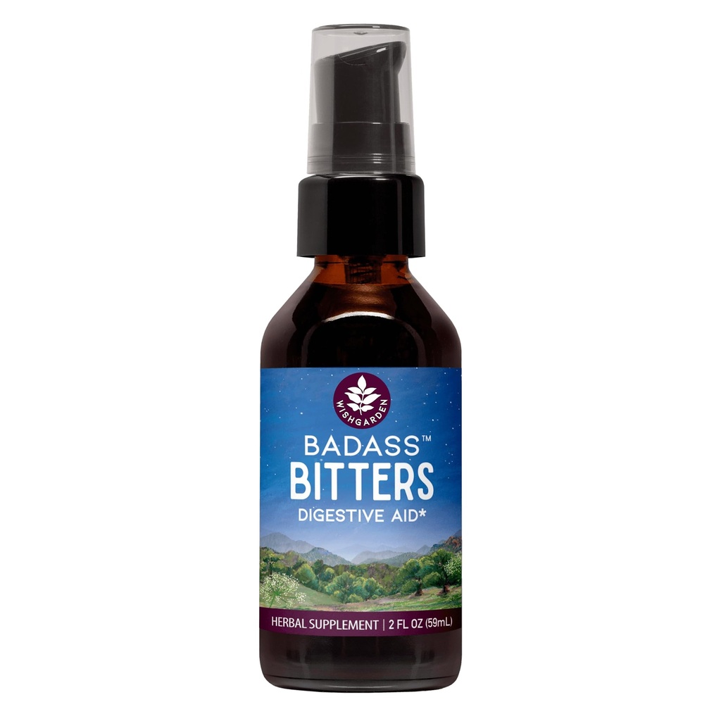 WishGarden maitsetaimed Badass Bitters - All-Natural Digestive Bitters made with Gentian Juur, Orange Peel & Fenugreek Seed, Bitters for Digestion Stimulates Seedeensüümide funktsioon, Rootsi Bitters, 2oz