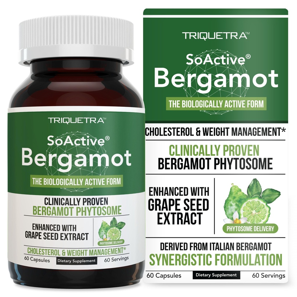 SoActive Bergamot: 2.5X tõhusam, Itaalia Citrus Bergamot Fütosoom - kliiniliselt valideeritud | täiustatud viinamarjaseemne ekstraktiga - toetab kolesterooli ja kehakaalu juhtimist (60 kapslit)