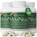 MemNivia Brain Supplements for Memory & Focus | Dual-Sage tüvirakkude valem Cognivia®, Bacopa, Holy Basil & Ginger | Kliiniliselt tõestatud vaimse selguse toetus | 180 kapslit (3 pudelit) | USA Made
