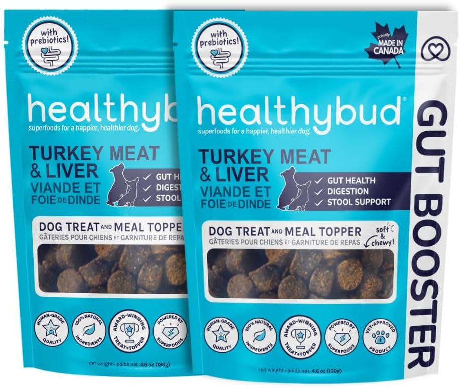Tervislik kalkun Koer Probiootikumid - Soolestiku Tervisetoetus - Prebiootikumid, Kiudained Ja Vitamiin, Kutsika Maksahammustused Tundlikule Maole, Koer Stool Hardener (4,6oz per Pack 2-Pack)