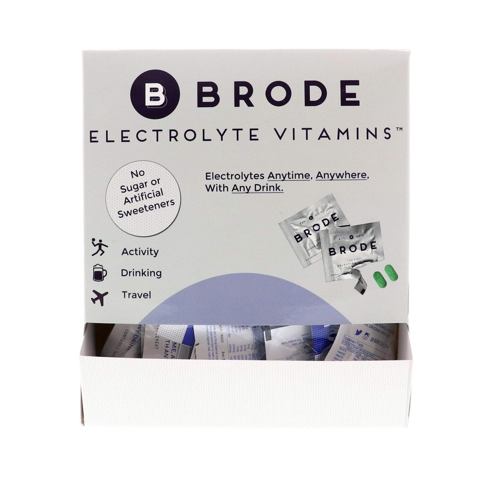 Brode elektrolüütvitamiin - kaasaskantavad nullsuhkru-elektrolüüdi tabletid - spordi, ööelu, Jet Lag, 5 olulist elektrolüüti + 9 vitamiini 100-kotid
