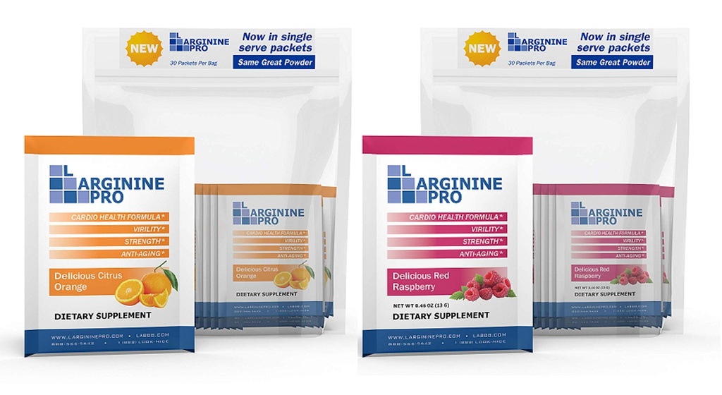 L-ARGININE PRO lisapulber | 60 paketti ühe serveri reisisuurus | 5500mg L-arginiin Plus 1100mg L-tsitrulliin, Vaarika & Orange