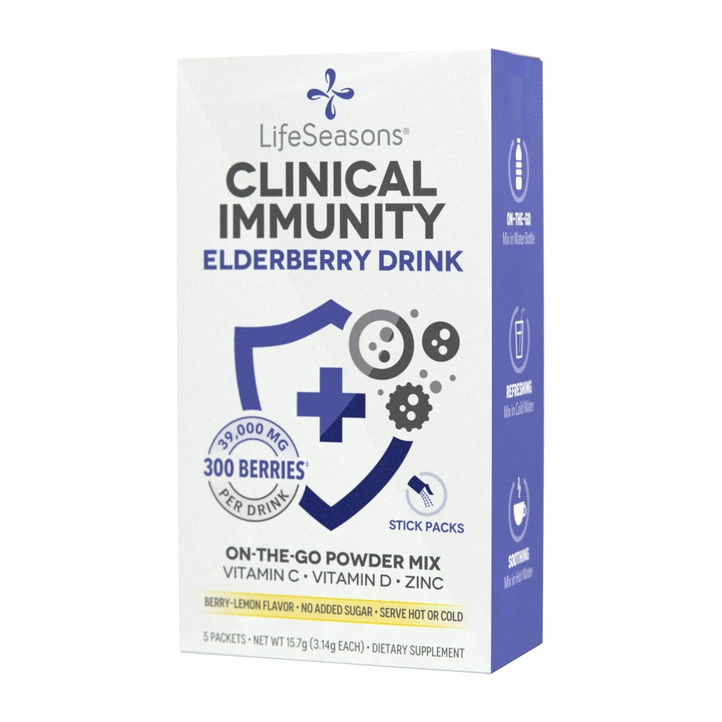 Eluperioodid Kliiniline immuunsus - Elderberry Drink Mix - kaitseb ja võitleb tervisliku immuunvastuse eest - Immuunsuse suurendaja - 3X parem kui C-vitamiin - Serveeri kuuma või külma - C-vitamiin + D + tsink - (5 pakend)