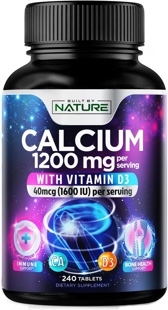 Kaltsium 1200 mg koos D3-vitamiiniga parimaks imendumiseks - täiustatud luude tugilisand, 1200 mg kaltsiumkarbonaati ja 1600 IU D-vitamiini3, aeglane vabanemine immuunsuse toetamiseks, lihtne neelata, 240 tabletti