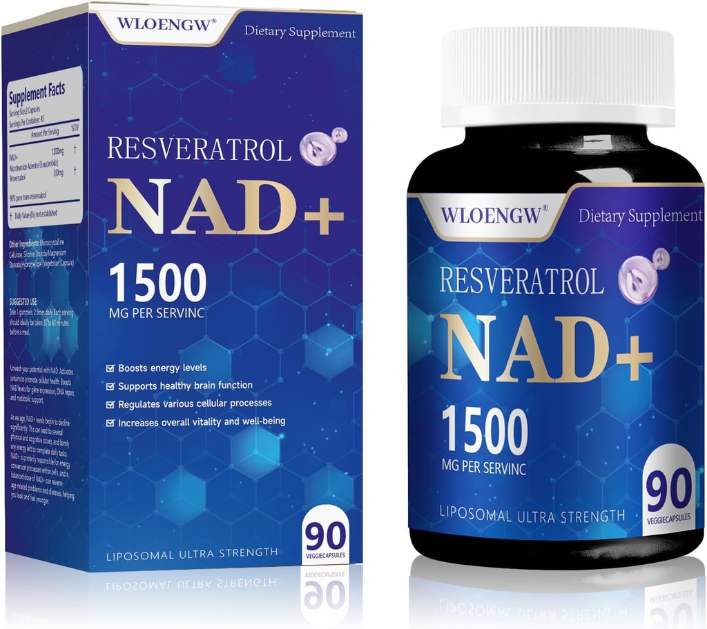 Uus NAD-lisa - Liposomal NAD+ Lisa koos Resveratrol 90 Count (1500MG)