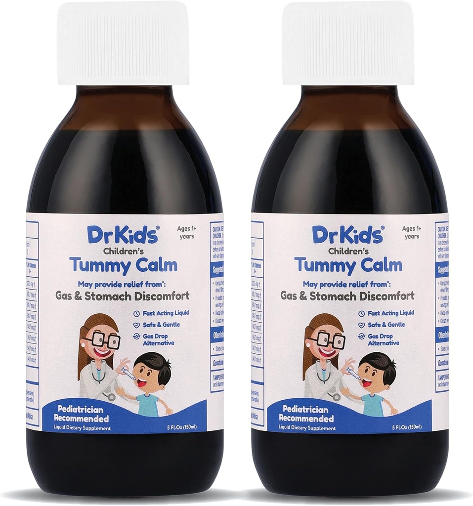 Tummy Calm Dr. Kids Laste gaasivabastus ja upset kõhu toetus, alternatiivsed gaasitilgad vastsündinutele ja lastele, ohutu ja õrn suukaudne lahendus, looduslik kõhukinnisuse leevendamine, 5 Fl Oz (pakk 2)