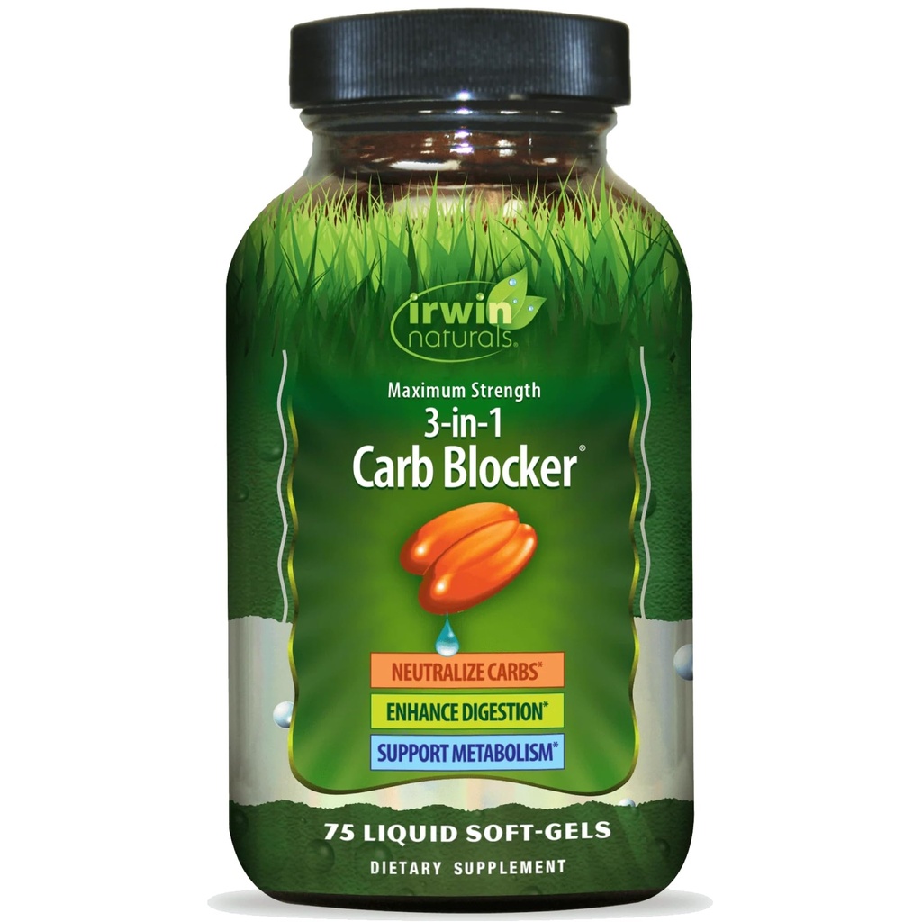 Irwin Naturals Maksimaalne tugevus 3-in-1 süsivesikute Blocker, neutraliseerida süsivesikuid ja toetada ainevahetust, 75 vedelat softgels, 2 Pack