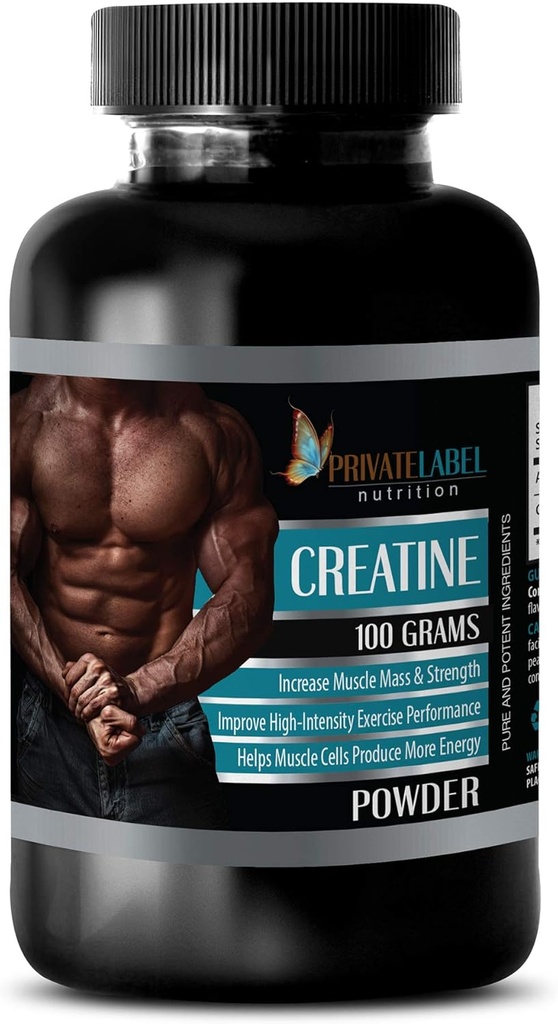 PRIVATE ETIKETT LLC Lihaste suurendamise täiendused - Kreatiin Pulber 100 Grams - kreatiinmonohüdraat - 1 pudel (100G Pulber)