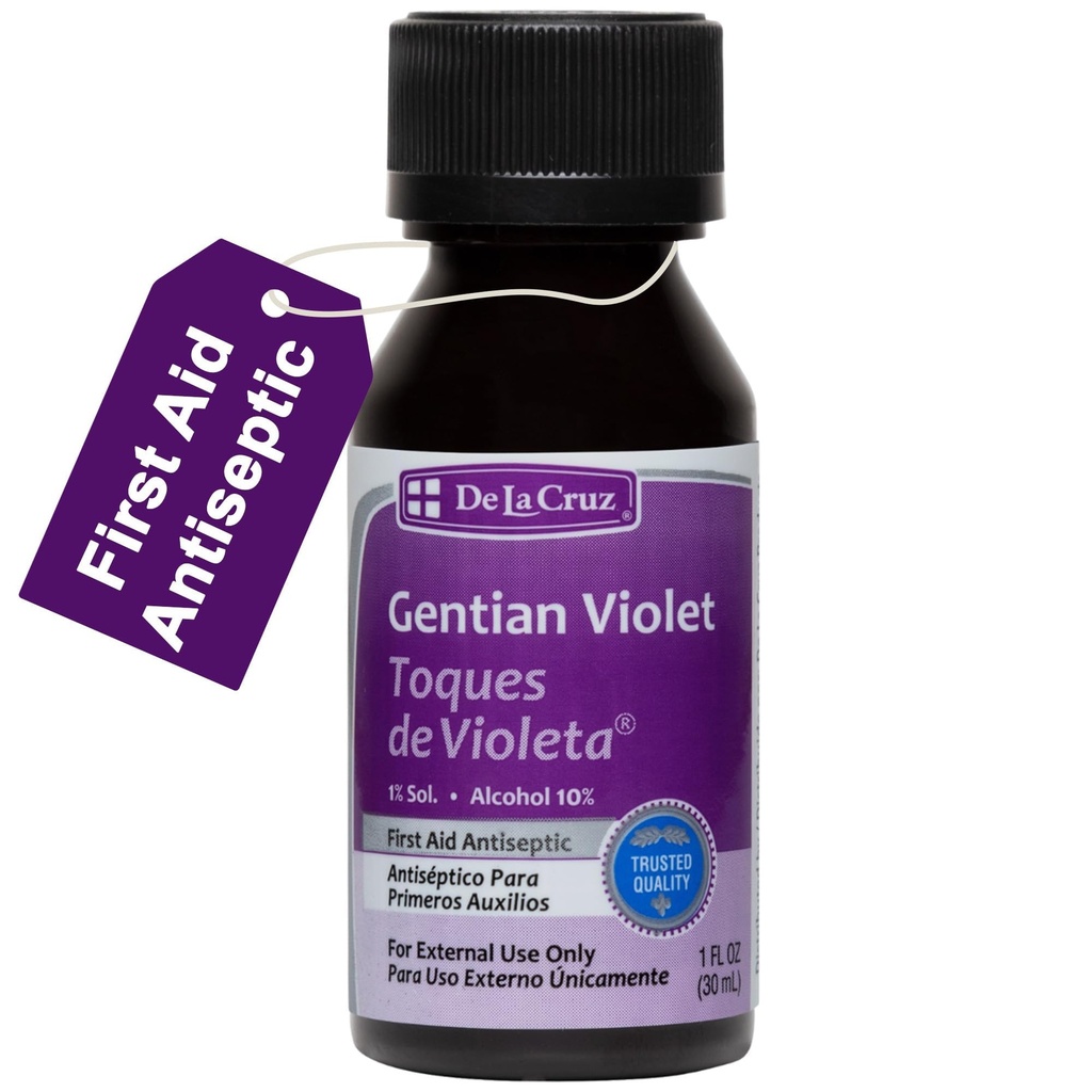De La Cruz Gentian Violet - Violeta de Genciana 1% esmaabi antiseptik kärbete, kriimustuste ja põletuste jaoks, 1 FL OZ