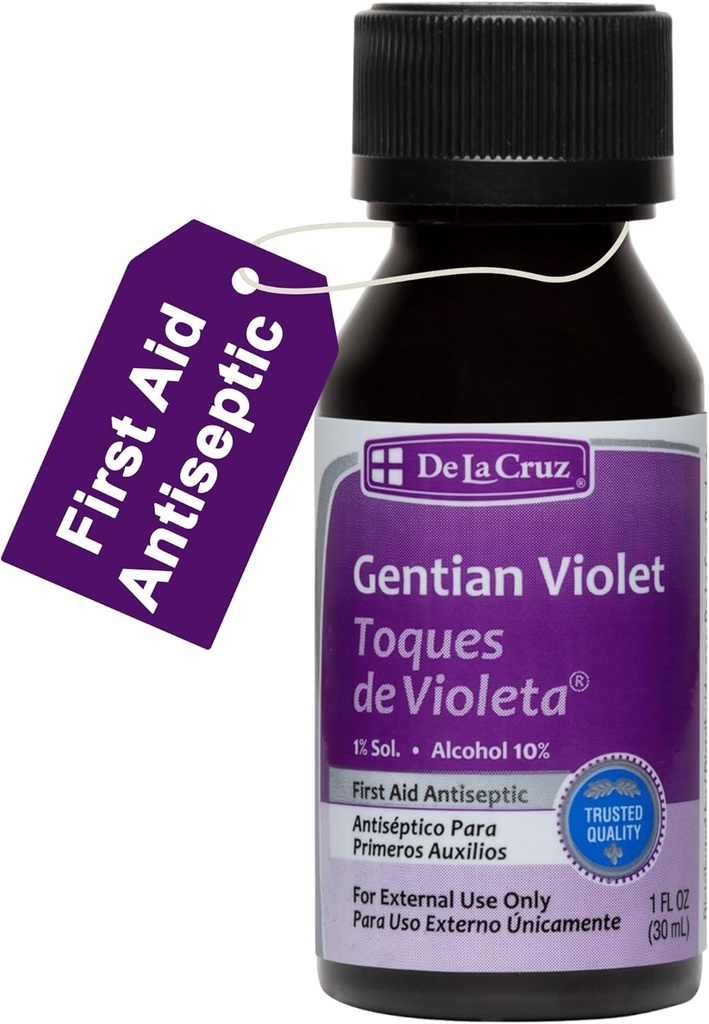 De La Cruz Gentian Violet - Violeta de Genciana 1% esmaabi antiseptikum kärbete, kriimustuste ja põletuste jaoks, 1 FL OZ