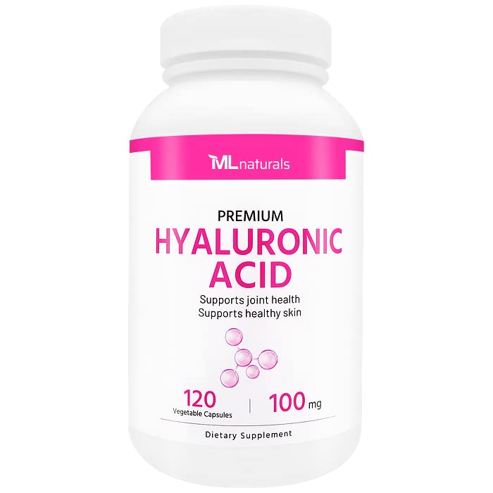 ML Naturals Premium Hüaluroonhape 100 mg 120 köögiviljakapslid, üks päev (4 kuu tarne), Premium kvaliteet, NSF-sertifitseeritud ja cGMP-vastav.