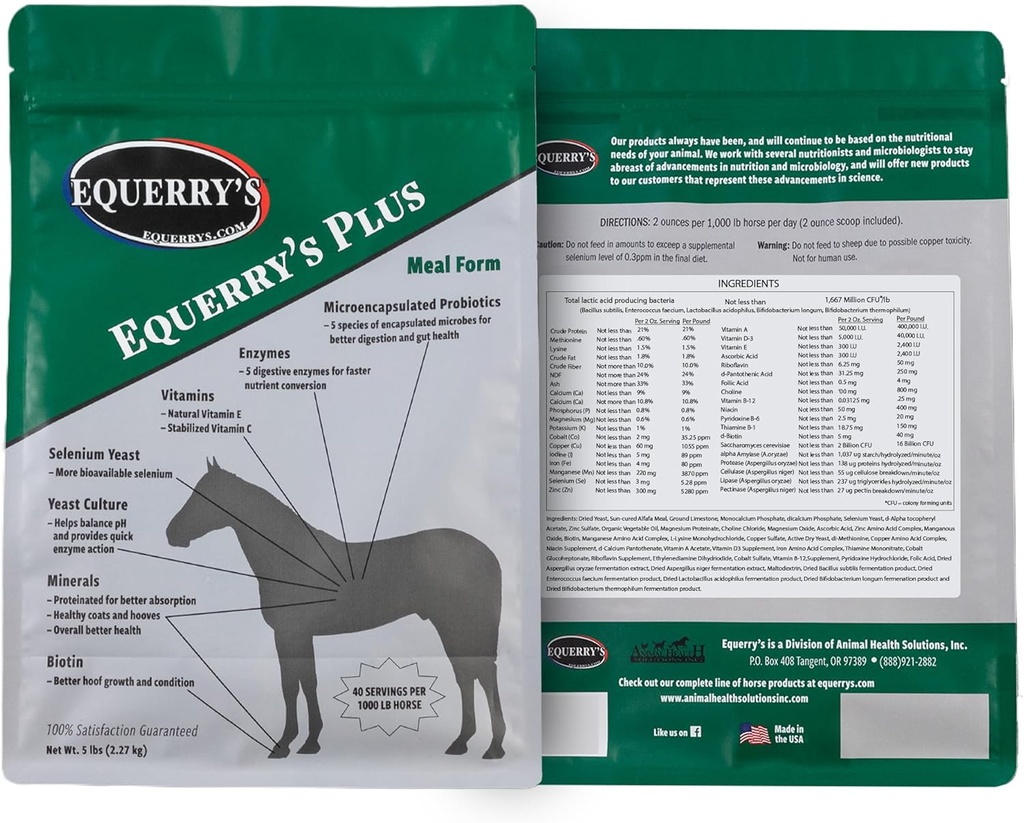 Equerry Plus Horse Supplement - täiustatud tugi probiootikumidega seedimiseks, vitamiinideks ja mineraalideks - valmistatud USAs - 5 naela