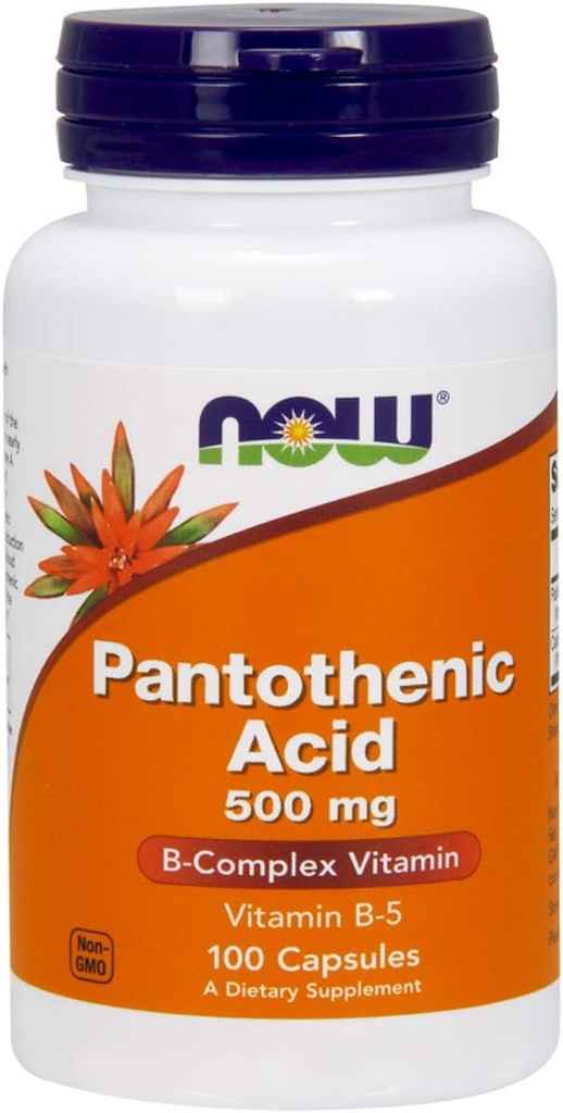 NOW Foods Pantoteenhape 500mg, 100 kapslit (2 pakendis)