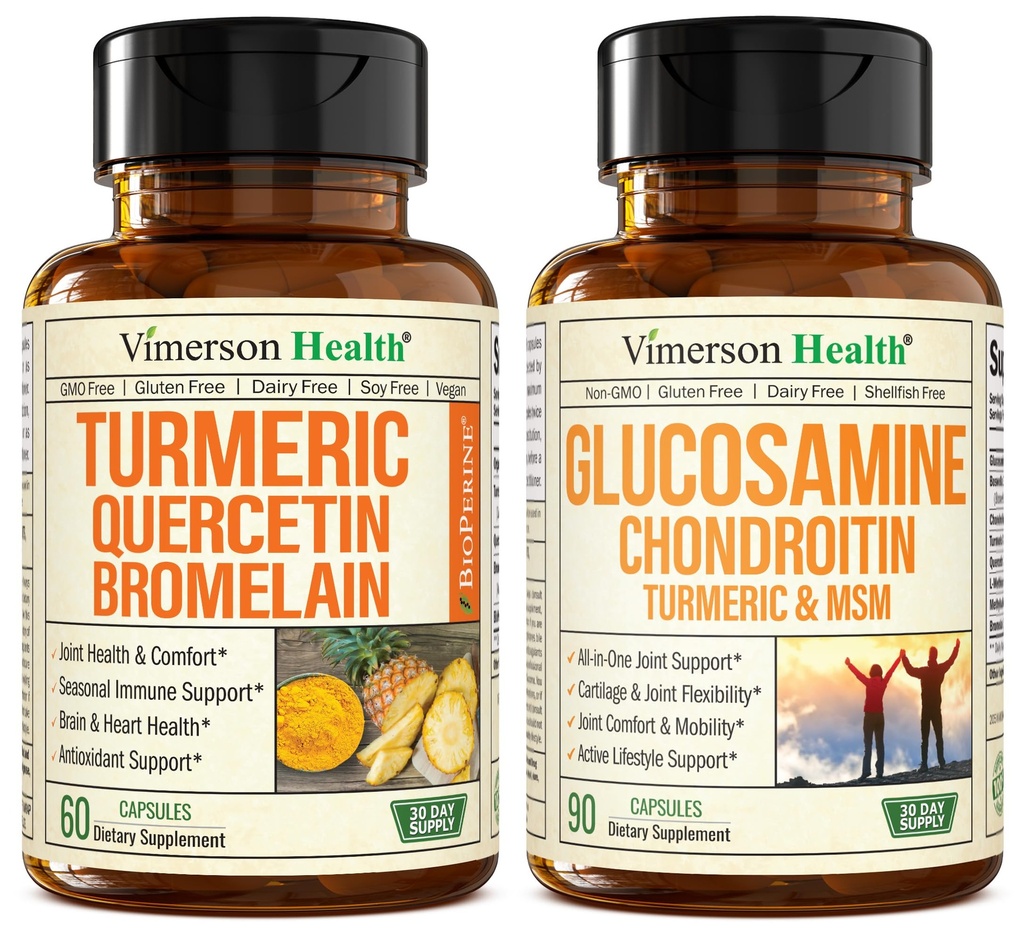 Quercetin koos Bromelain ja kurkumiini & Glükosamiin Kondroitiin MSM ja kurkumi liigese tugilisa