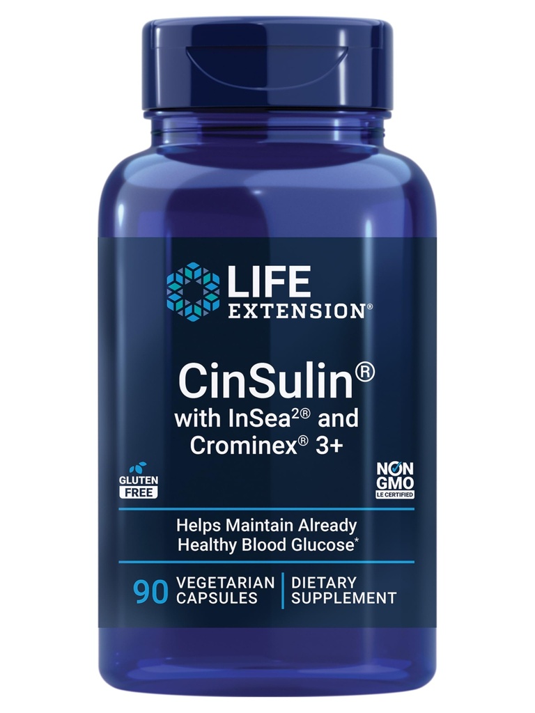 Eluea pikendamine CinSulin® koos InSea2® ja Crominex® 3+, shilajit, amla Fruit, kaneel, pruun merevetikad, toetab tervislikku ainevahetust ja küllastust, gluteenivaba, mitte-GMO, taimetoitlane, 90 kapslit