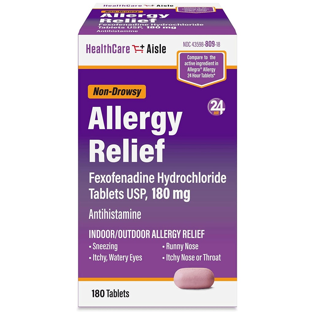 HealthCareAisle Allergia Relief - Feksofenadiinvesinikkloriidi tabletid USP, 180 mg - 180 tabletti - Allergiaravimid, mitteuimas 24-tunnine leevendus