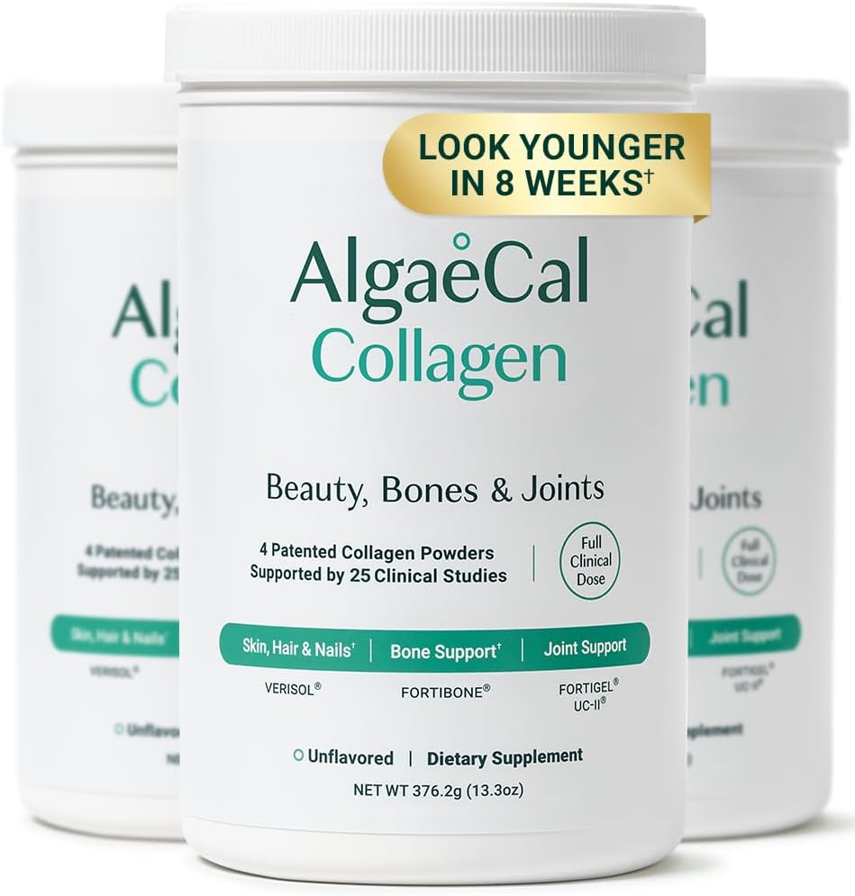 ALGAECAL Collagen - 4 kliiniliselt toetatud Peptides VERISOL®, FORTIGEL®, UC-II®, FORTIBONE®, vananemisvastane hüdrolüüsitud kollageeni pulber, 3 pakendit, valmistatud USA-s