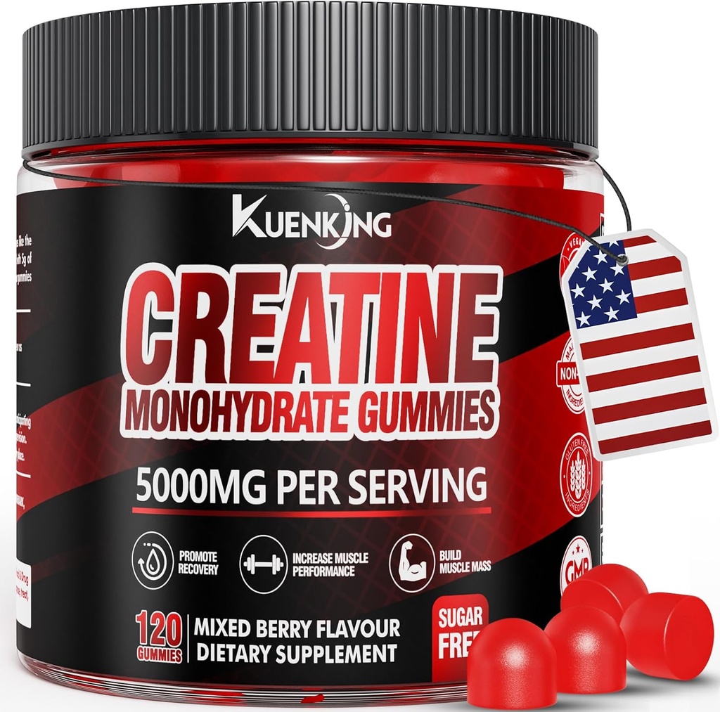 Kreatiinmonohüdraat Kummid meestele ja naistele, suhkruvaba Vegan Kreatiin Gummies 5g lihaste tugevuseks, energia suurendamiseks, Pre Treeningu täiendused, Boost Focus & vastupidavus (120 Count) - segatud Berry