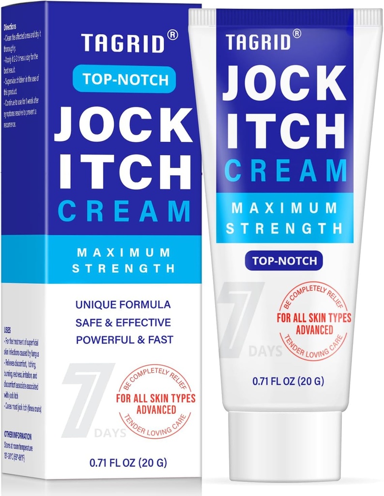 TAGRID maksimaalne tugevus Jock Itch Cream, Jock Itch, Tinea Cruris, Jock Itch Cream Extra Tugevus meestele ja naistele, Tinea Corporis, Itch Cream - Powerful & Fast - 60 g (20 g)