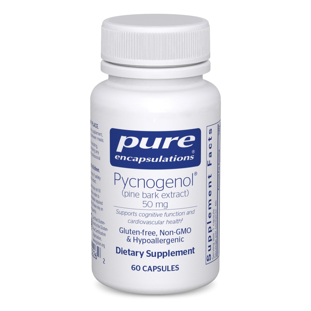 Puhtad kapslid Püknogenool (Pine Bark Extract) 50 mg | Hüpoallergeenne lisand kognitiivse funktsiooni ja südame-veresoonkonna tervise toetamiseks | 60 kapslit