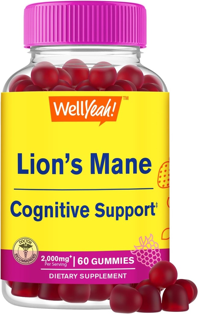 Nohjah Lions Mane Gummies täiskasvanutele (2 000mg) | Lions Mane lisamälu ja fookuse tugi | Gluteenivaba, mitte GMO | Berry Flavor | Lion's Mane Gummies 60 Count