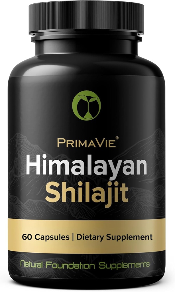 Shilajit Capsules Kõrge tugevusega puhastatud Primavie Shilajit koristatud 10 000 jalga Himaalaja mägedest, mis on rikkad Fulvic Acid & Trace Minerals 3. partei Testitud 100% looduslik valmistatud USAs (60)