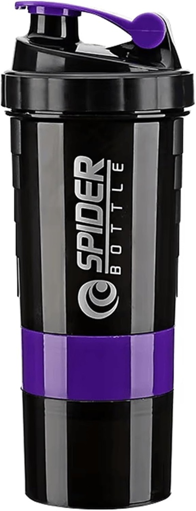 5 In 1 Protein Shaker Bottle - Professional Series Shaker Bottle for Protein Shakes and Pre Workout Gym Bottle, With Powder Storage, Pill Tray, Segamine Ball, Shakes Cup (lilla)