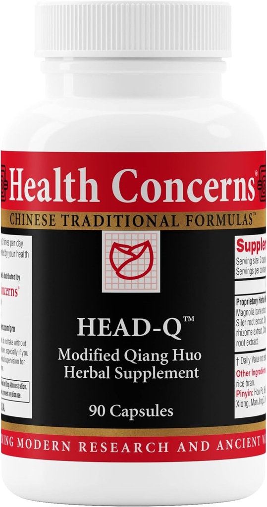 Tervisemured Head-Q - Taimne täiendus pingetele ja sinus peavalu tugi - Qiang Huo Hiina Taimne valem Magnoolia, Chaste Tree, Kurkum - Ringlustoetus - 90 kapslit