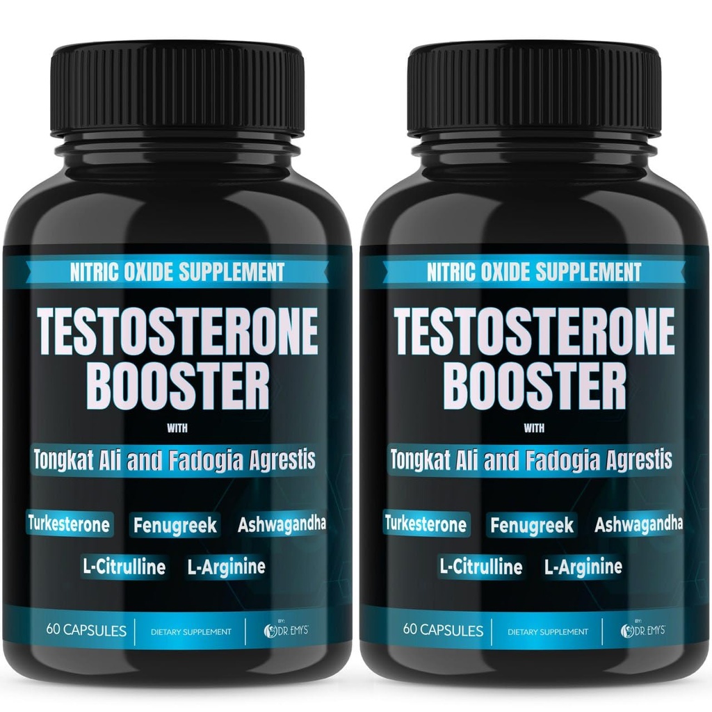 Dr Emy's (2 Pack Testosteroon Booster-Tongkat Ali Fadogia Agrestis Lämmastikoksiid Ashwagandha täiendus meestele L-arginiin Tsitrulline lambalääts - Turkesteroon Pre treeningpump (120 kapslit)