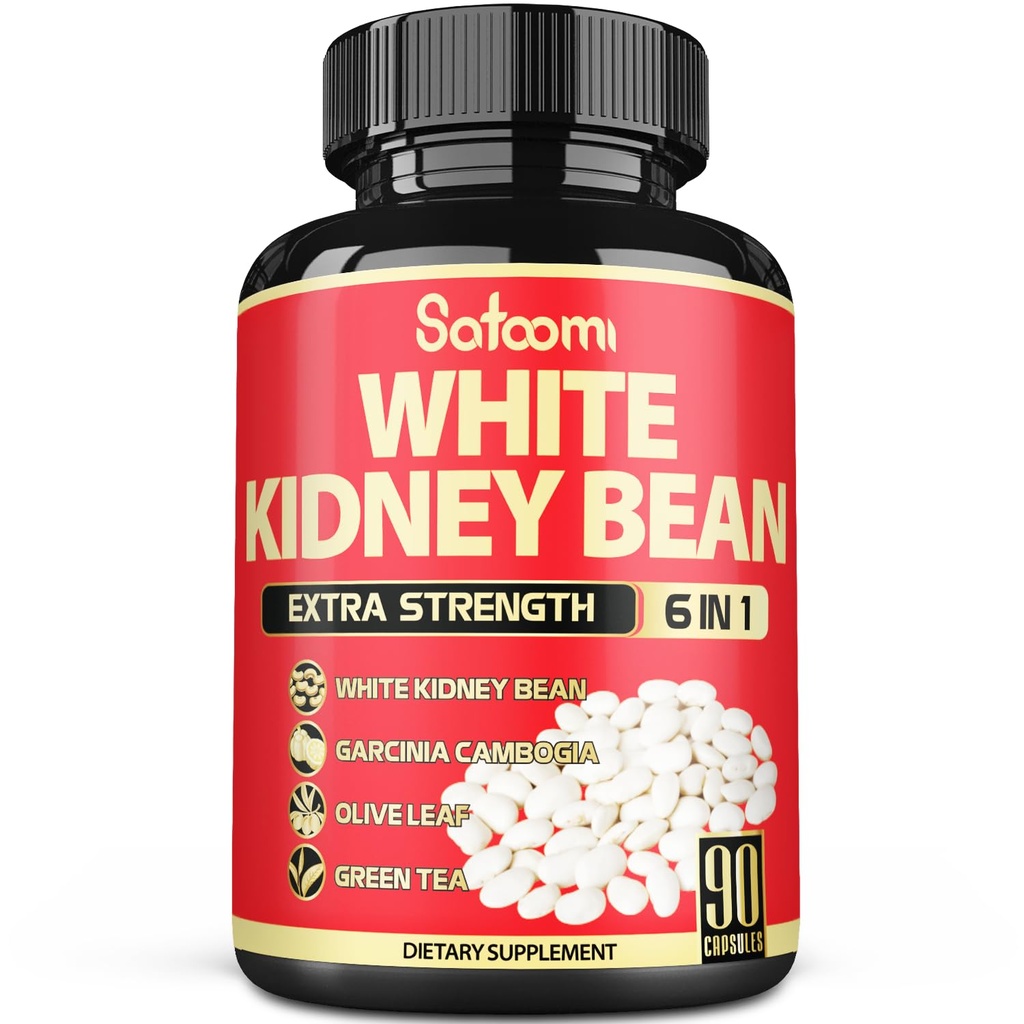 Satoomi 6 in 1 White Kidney Bean Extract Kapslid -90 Kapslid -3 Kuu Tarne - Extra Blend koos Olive Leaf, Green Coffee Bean & Green Tea - Support Carb Scale Down