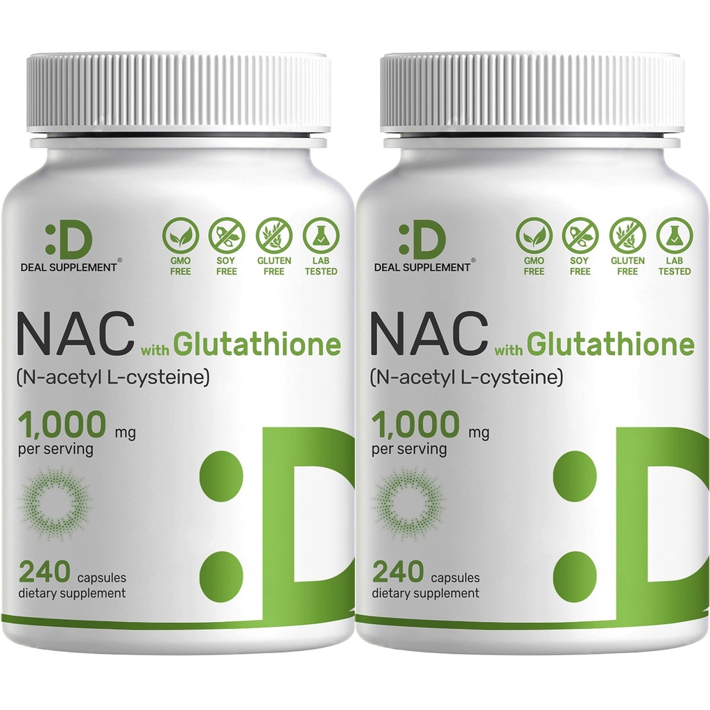 2 Pack NAC Supplement (N-atsetüültsüsteiin) 1000mg serveerimine vähendatud glutatiooniga, 480 kapslit