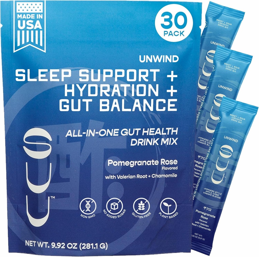 Unwind Soolestiku Tervisejook Segu Õunasiider Äädikas Prebiootikum, Probiootikumid Seedetrakti Tervis Naistele & MensMelatoniinivaba,Valerian Juur,Chamomile|Relaxation Sleep & Hydration|Promegranate Rose,30 Servings