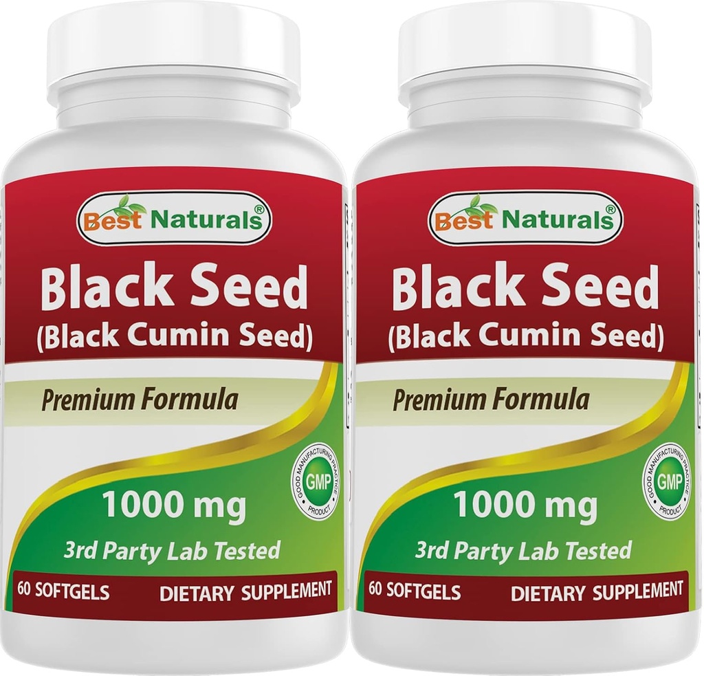 Parimad Naturals 2 pakendid Black Seed Oil kapslid 1000 mg (Non-GMO) Nigella Sativa - 100% külmpressitud must köömneseemneõli pillid sisaldavad Thymoquinoe 60 Count (kokku 120 Softgels)