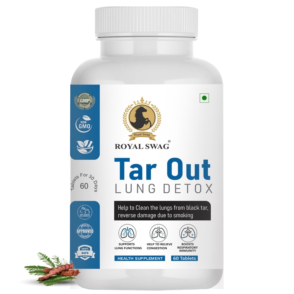 Royal Swag Tar Out Lung Cleanse ja Detox Tablett (60 Tcs) Pakendi looduslik hingamisteede tugilisa suitsetajatele ja mittesuitsetajatele Kopsude tervise ja võõrutuse toetamine