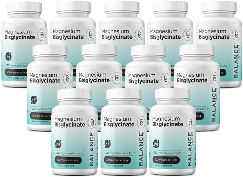 Magneesium Bisglütsinaat 200mg - kõrge imendumine Kelaat Magneesiumilisand - õrn kõhule, gluteenivaba, toetab magamist, lihaskrampe ja positiivset meeleolu - 120 kapslit (Pack of 12)