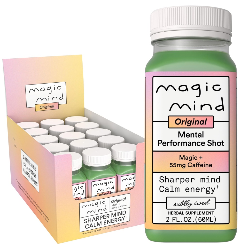 Magic Mind energia ja fokusseerida joogi kaadrid - stress leevendab, ei Jitters, Ashwagandha, Vitamiin B12, Vitamiin C, Matcha roheline tee, funktsionaalne seened - 2 FL Oz (15 Pack)