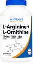 Nutricost L- Arginine L- Ornitiin 750 mg; 180 kapslit