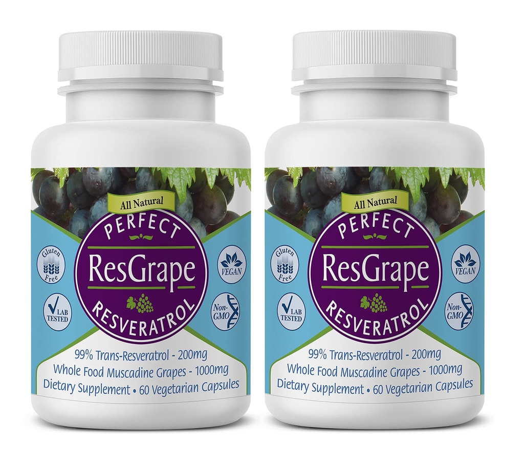 Täiuslikud toidulisandid - Perfect ResGrape Resveratrol - 60 kapslit - Trans-Resveratrol & Organic Muscadine Viinamarjad - 2 Pack