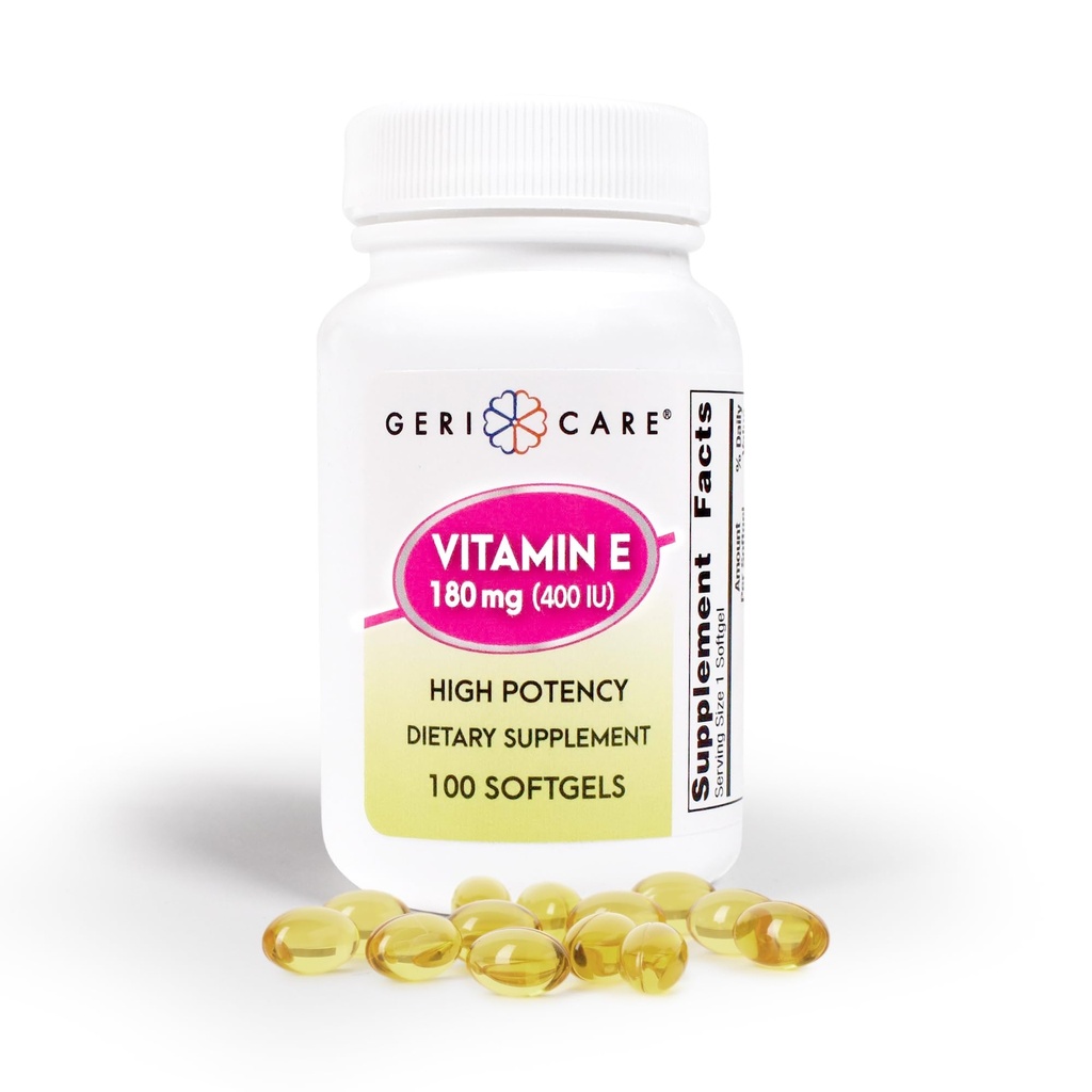 GeriCare kõrge tugevusega E-vitamiini kapslid - 400 IU naha ja immuunsuse toetamiseks, 180mg | 100 krahv | orgaaniline E-vitamiin naistele ja meestele
