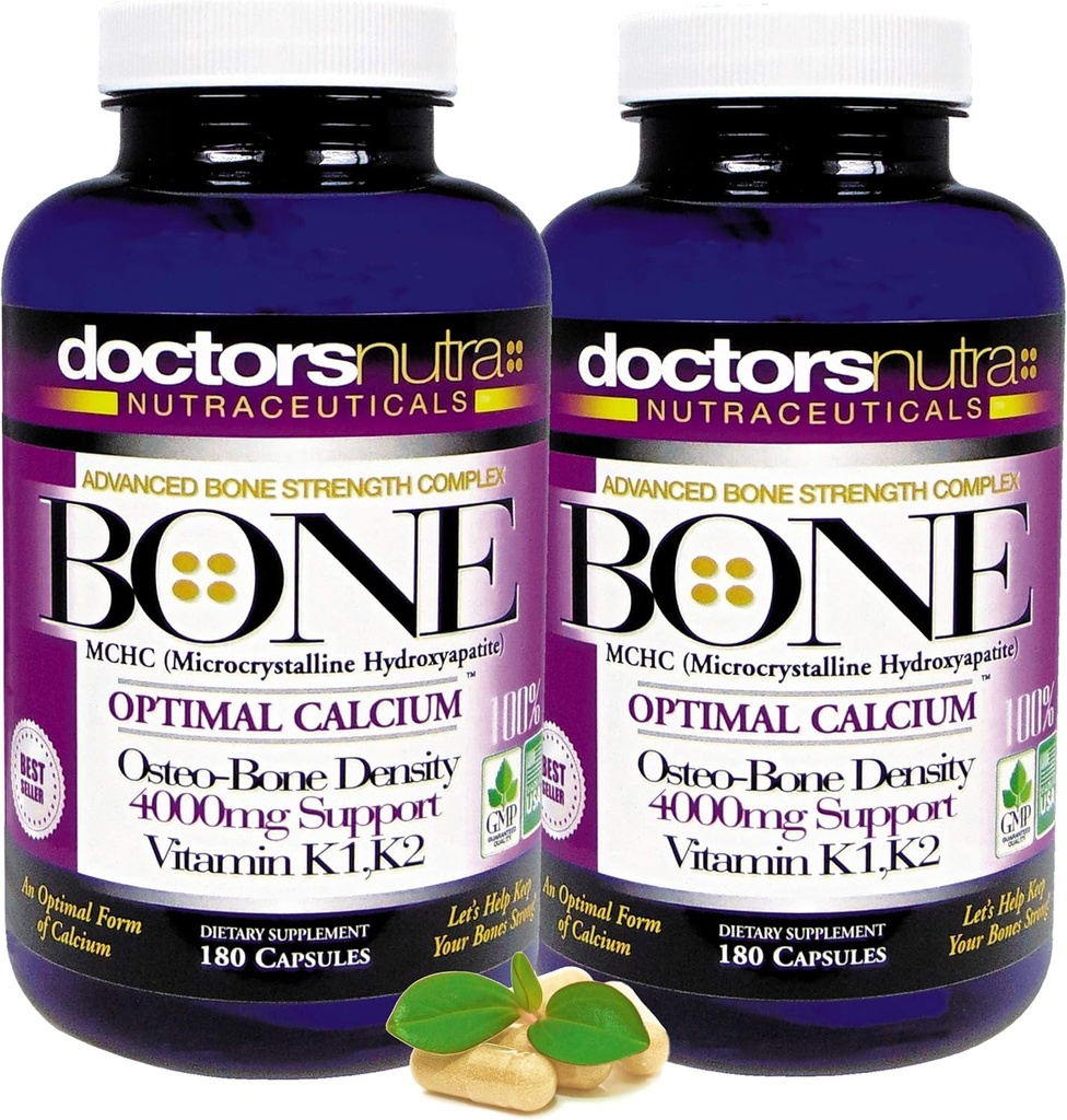 (Pack of 2) Kaltsium 1000 milligrammi 4000 milligrammi MCHC täieliku kaltsiumi maksimaalse luu tugevuse toetamiseks arstid Nutra Nutraceuticals Plus K1. K2, magneesium, D-vitamiin, tsink ja veel