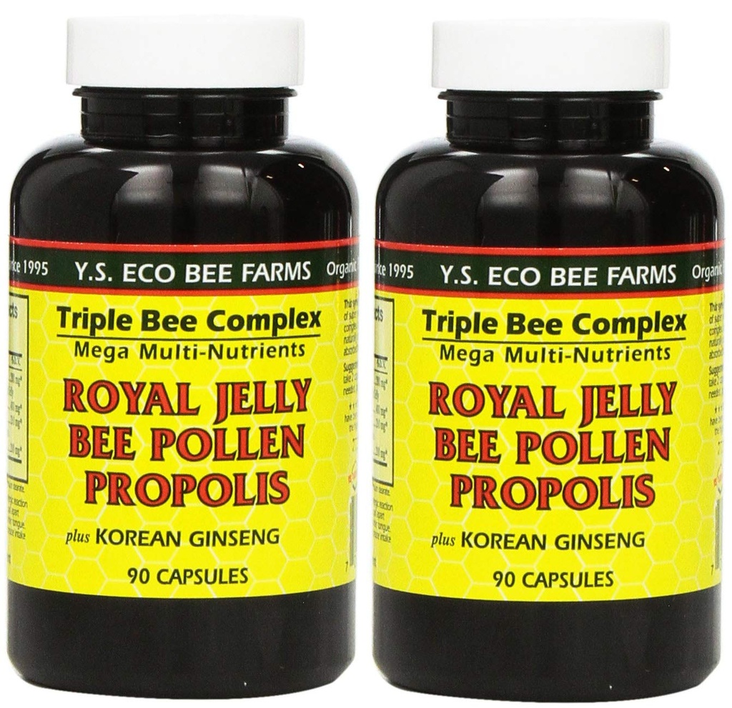 YS Eco Bee Farms, Royal Jelly Bee Pollen Propolis pluss Korea ženšenn, 90 kapslit (2Pack)