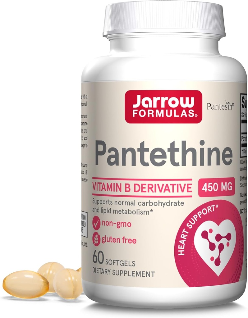 Jarrow valemid Pantethine 450 mg - Derivative of Vitamiin B5-60 Servings (Softgels) - Toetada südame tervist, süsivesikuid ja lipiidide ainevahetust - Coenzyme A (CoA) Prekursor - Pantoteenhappe täiendus