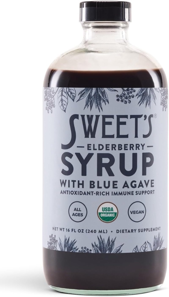 Elderberry Syrup with Blue Agave | Immune Support | USDA Organic Certified | Non-GMO | Vegan | Gluteenivaba (16 oz)