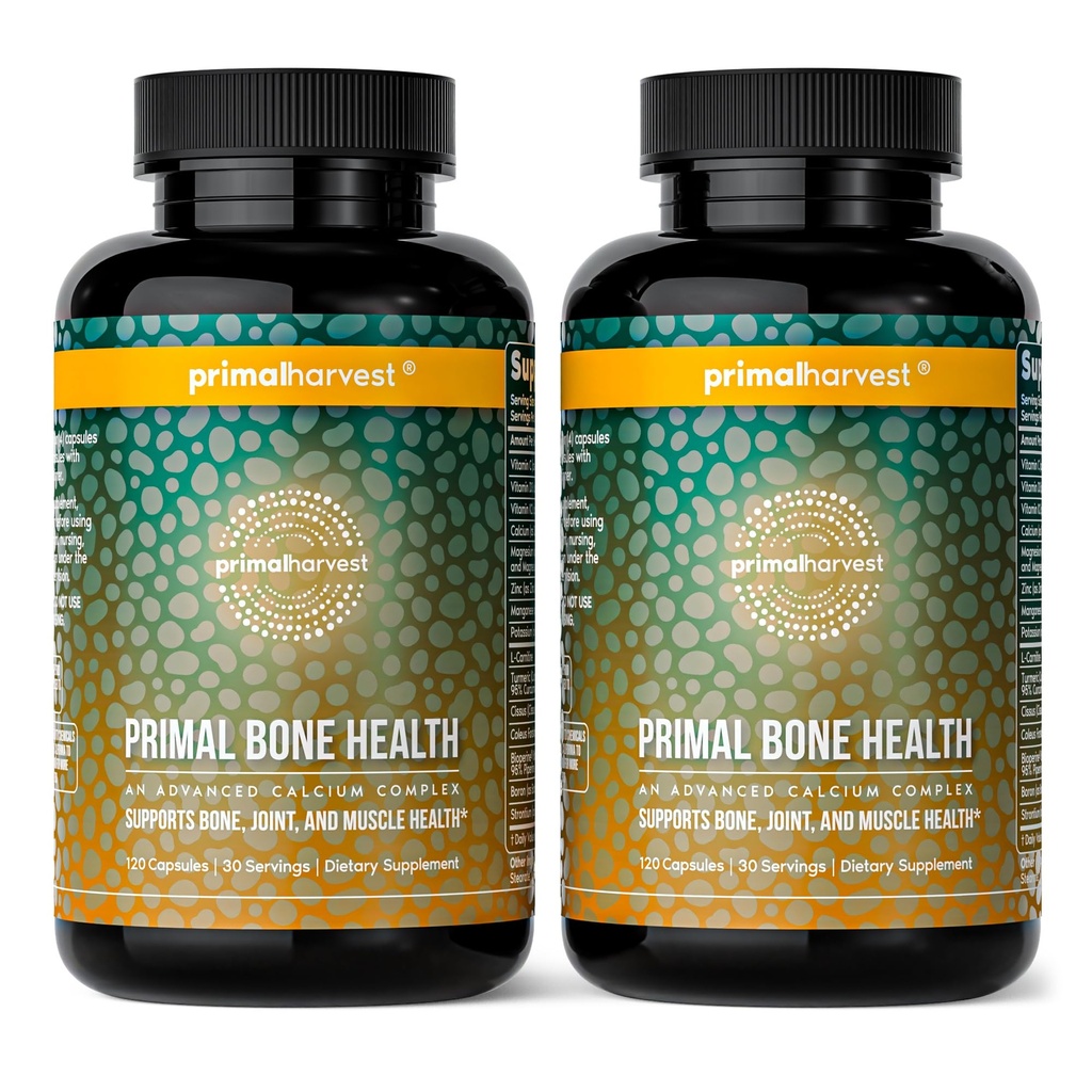 Primal Harvest 2 Pack, Primal Bone Health Kaltsiumkarbonaat Luu tervisekompleks meestele ja naistele kaltsiumi, magneesiumi, tsingi, mangaani, kaaliumi ja L-karnitiiniga (240 kapslit)