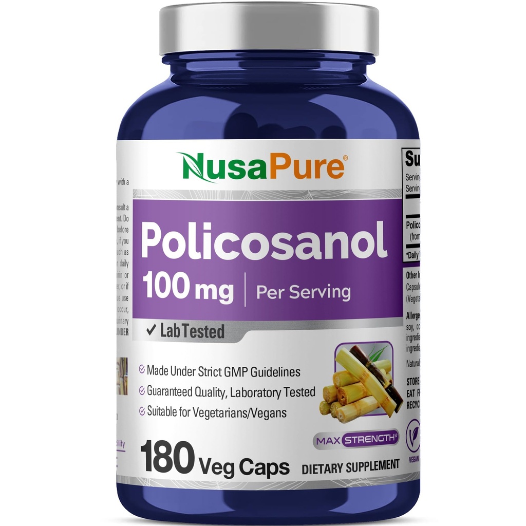 NusaPure Policosanol 100mg 180 Veggie kapslid (Vegan, Non-GMO)