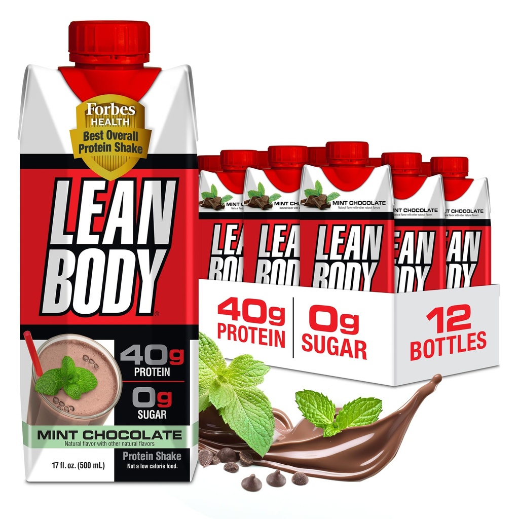 Labrada Lean Body Valmis-to-Drink Mint Chocolate Protein Shake, 40 g valku, vadakusegu, 0 suhkrut, gluteenivaba, 22 vitamiinid ja mineraalid, (ringlussevõetav karp & Lid - pakend 12) LABRADA