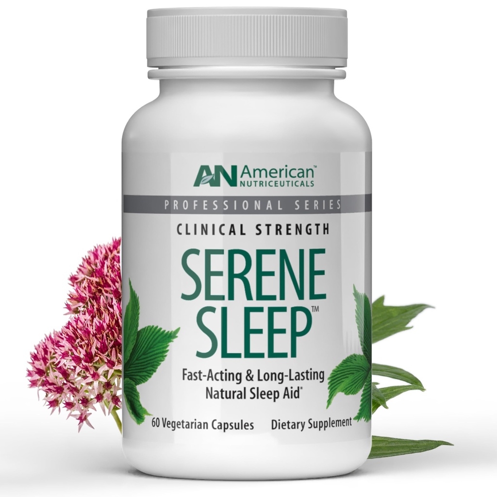 American Nutriceuticals - Serene Sleep Aid - koos melatoniini ja magneesiumiga - Kõik looduslikud uneabi täiskasvanutele - Pikaajaline - 60 kapslit - 30 päeva pakkumine