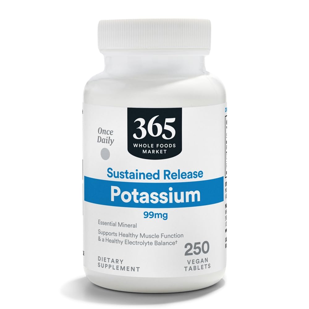 365 poolt kogu toiduturg, Jätkuvalt vabastav kaalium 99mg, vegan, 250 tabletti