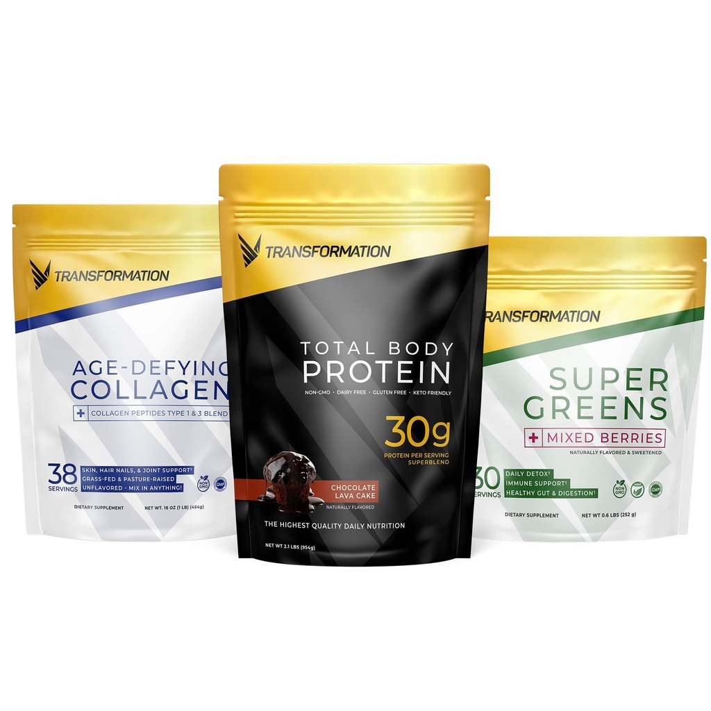 Transformatsioon Šokolaadivalgu pulber | 30G Multi-Protein Superblend+ Rohutoit Hüdrolüüsitud kollageen Peptiidid Pulber- Juuksed, nahk, küüned + Orgaanilised Superrohelised Superfood Powder- Immune & Energy Support