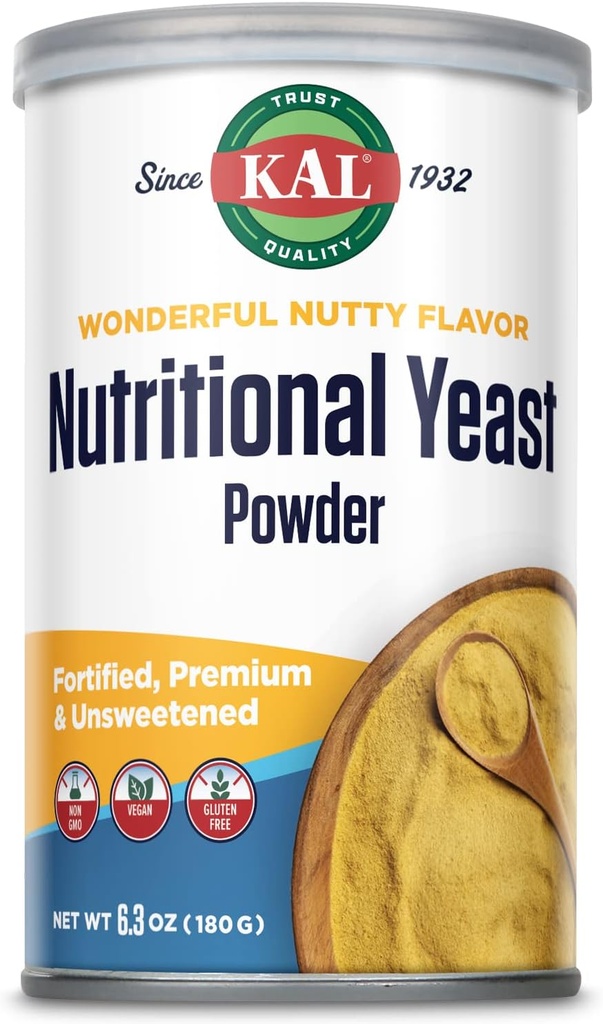 KAL toitumisalane pärmipulber, rikastatud B6, B12, foolhappe ja teiste B-vitamiinidega, Premium ja magustamata, suur pähklimaitse, vegan, gluteenivaba, mitte-GMO, 60-päevane garantii, 20 serveerimist, 6,3oz